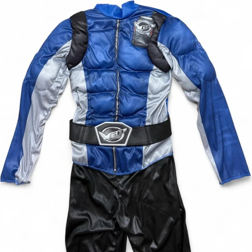 Blue Power Rangers Beast Morphers Muscle Jumpsuit Costume Set Helmet Kids M 7-8